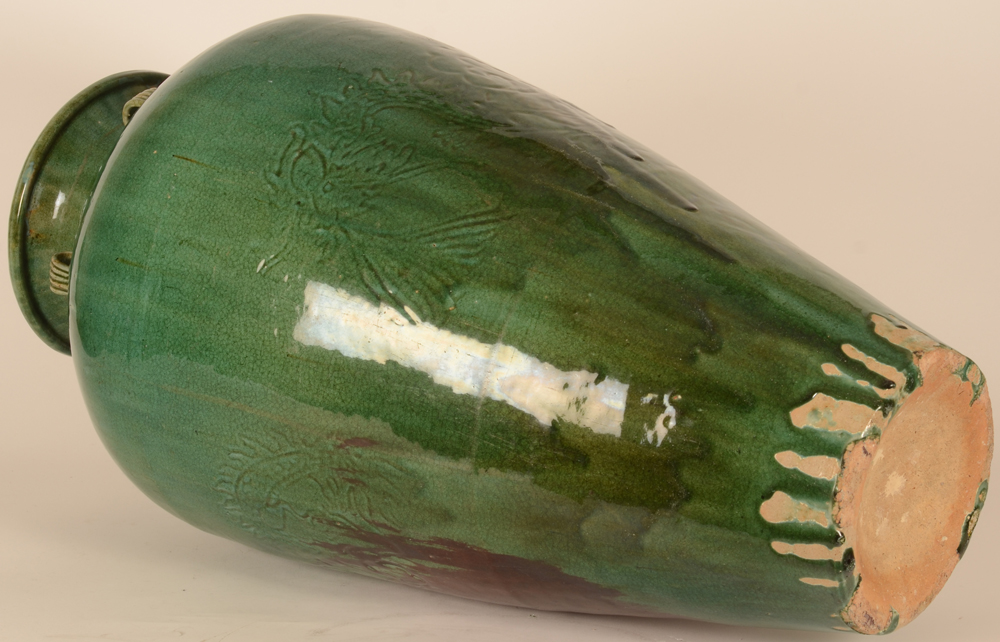 A green glazed large martavan — the vase horizontal