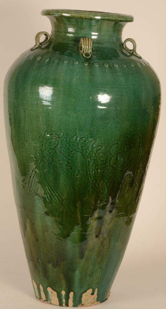 A green glazed large martavan — Another view, the vase slightly tilted