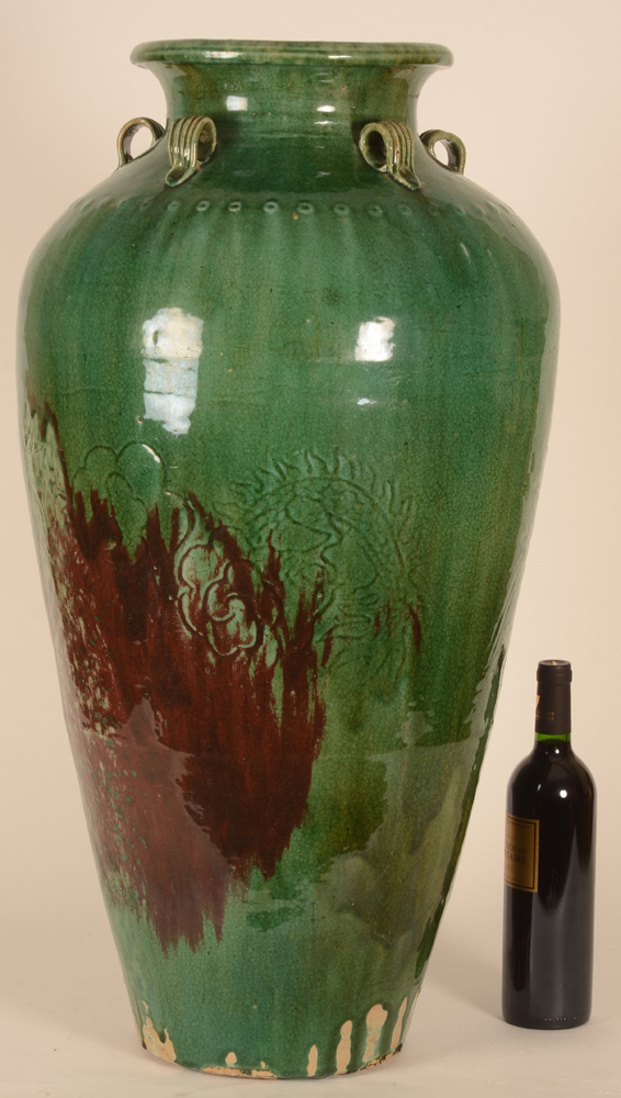 A green glazed large martavan — With a not included wine bottle for size