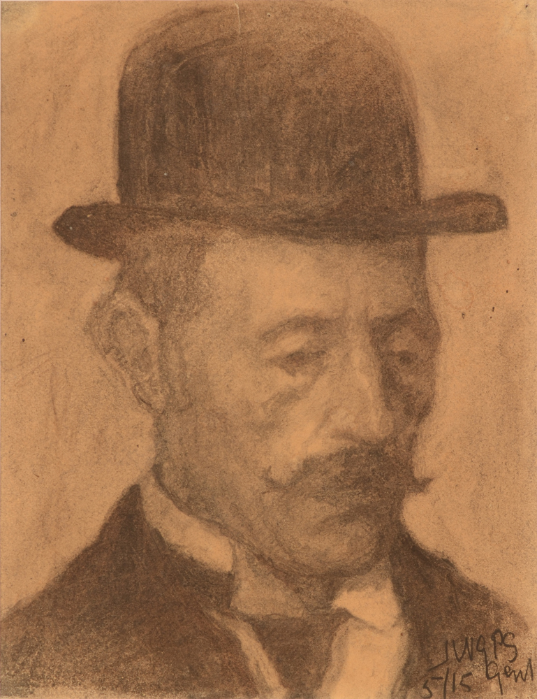 Jan Willem Grinwis Plaat Stultjes — L'homme au chapeau melon, dessin sur papier, signé et daté 1915