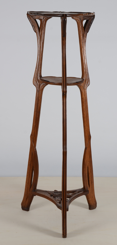 A French art nouveau walnut pedestal 'water lilies and dragonflies' — Alternate view of the pedestal