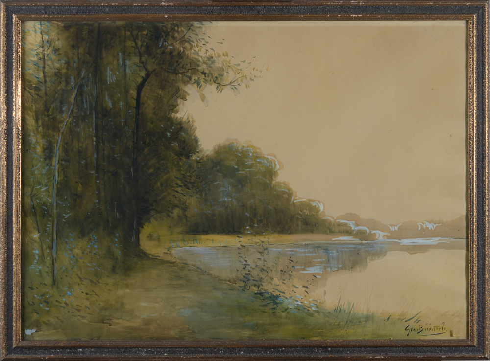 Geo Van Bocxstaele — Vue de rivière, aquarelle sur papier signée