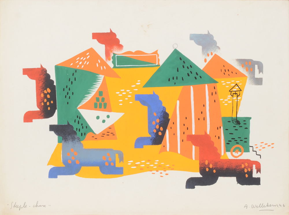 Amédée Wellekens original work 'Steeple-chase' 1946 — Très rare oeuvre originalle de Wellekens. Signée et datée par l'artiste.