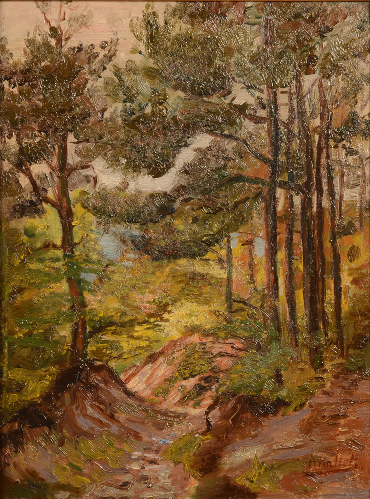 André Hallet Forest — huile sur carton impressioniste