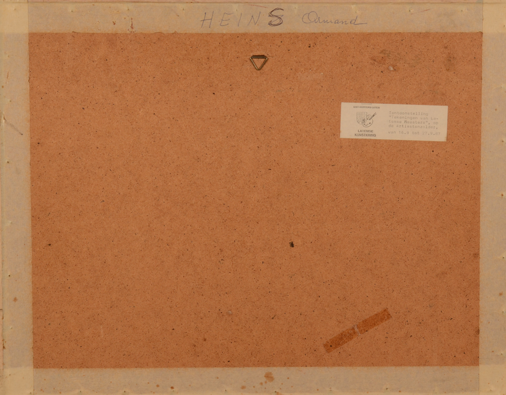 Armand Heins — Back of the drawing with exhibition label