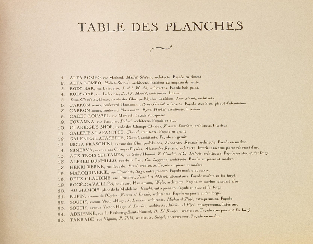 René Herbst Nouvelles devantures et agencements de magasins parisiens — Table of contents