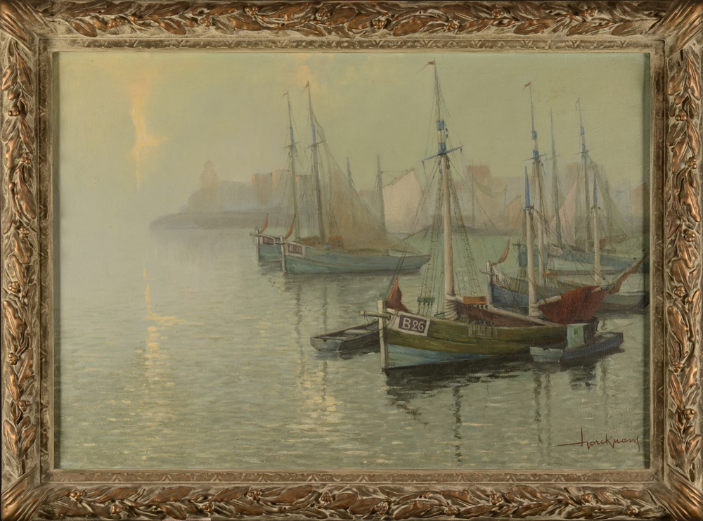 Hendrik Horckmans — De vissershaven te Blankenberge, olie op doek, jaren twintig.