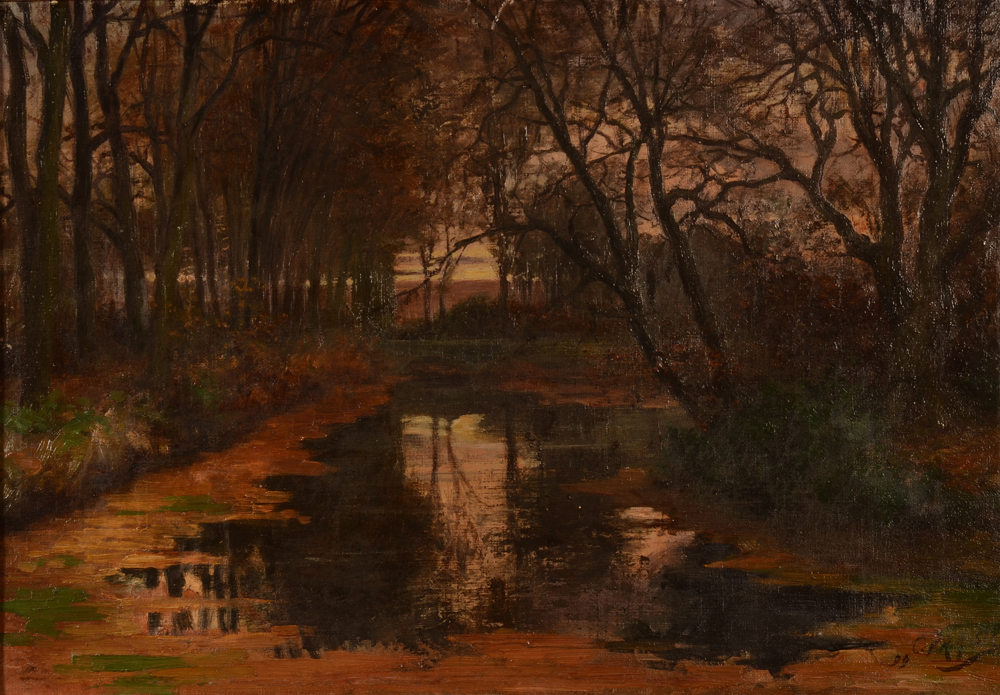 Constant Prosper Hoste Forest Pond — huile sur toile signée et datée&nbsp; '99' pour 1899