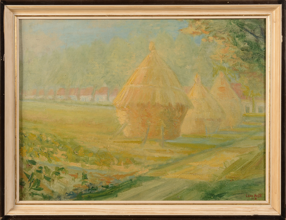 Leon Hoste — Paysage impressioniste, huile sur panneau, signée et datée 1910
