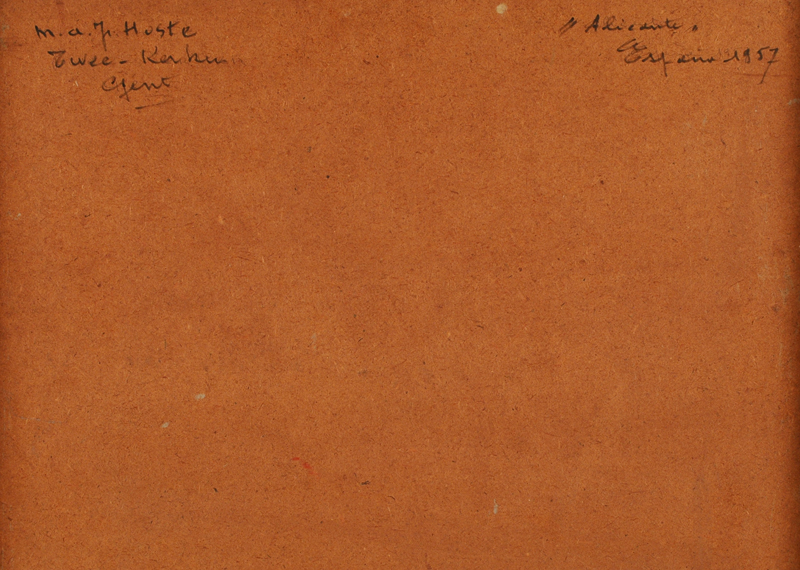 Marcel Hoste — Back of the painting, with the artists signature, title and date of the work.