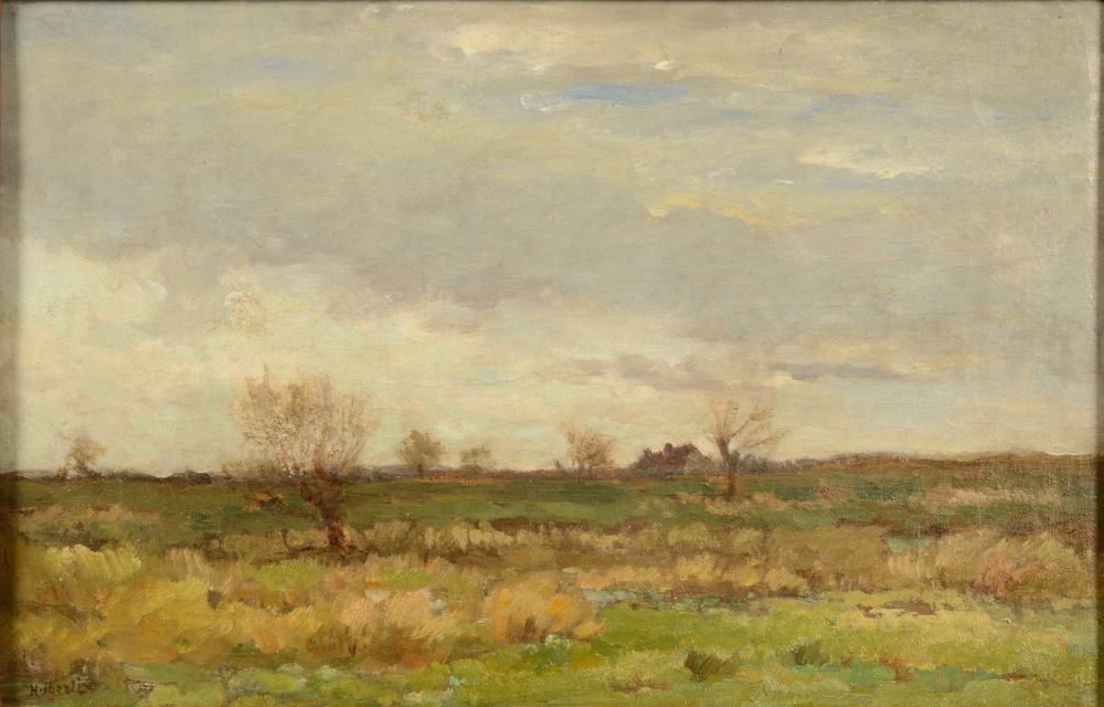 Edouard Huberti — Paysage, huile sur toile signé