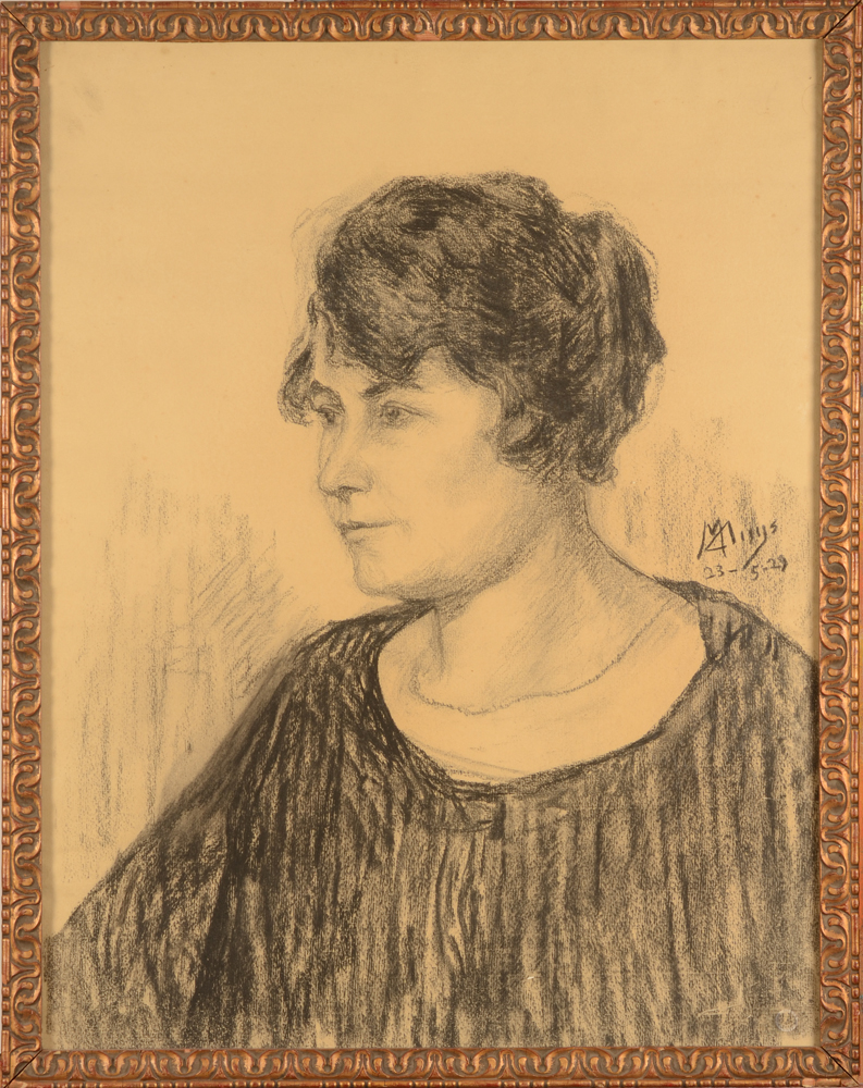 Modest Huys — Portrait d'une dame, dessin, signé et daté