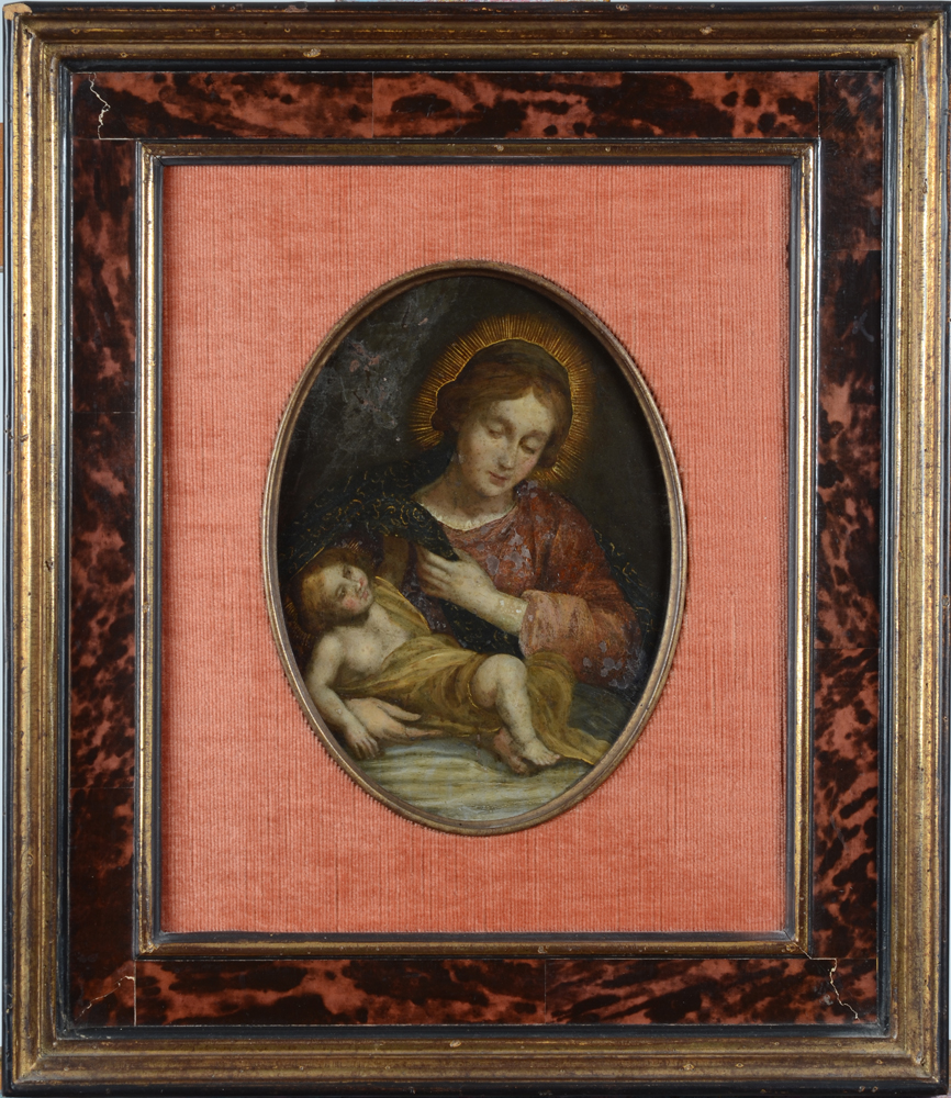 Madonna and child Flemish old master painting on copper — the painting in its frame