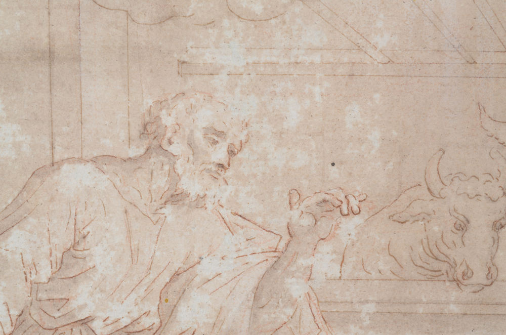 Old Master drawing, the nativity, Flemish school — Detail of the Joseph figure