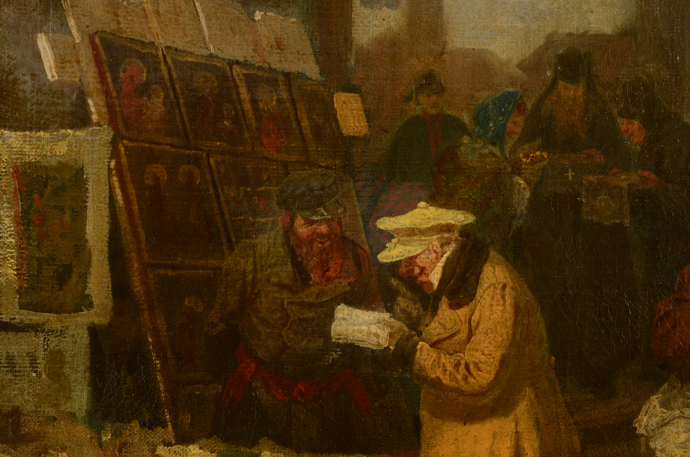Unknown Russian (?) artist — Deatil of the Icon stall and an interested tourist (?)