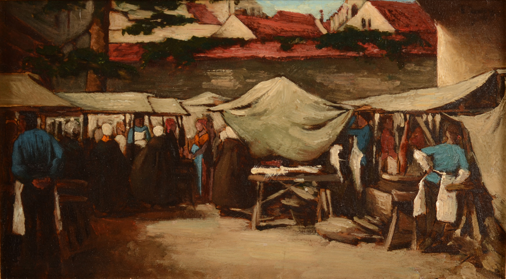 Josse Impens — A view of a market in Brugge