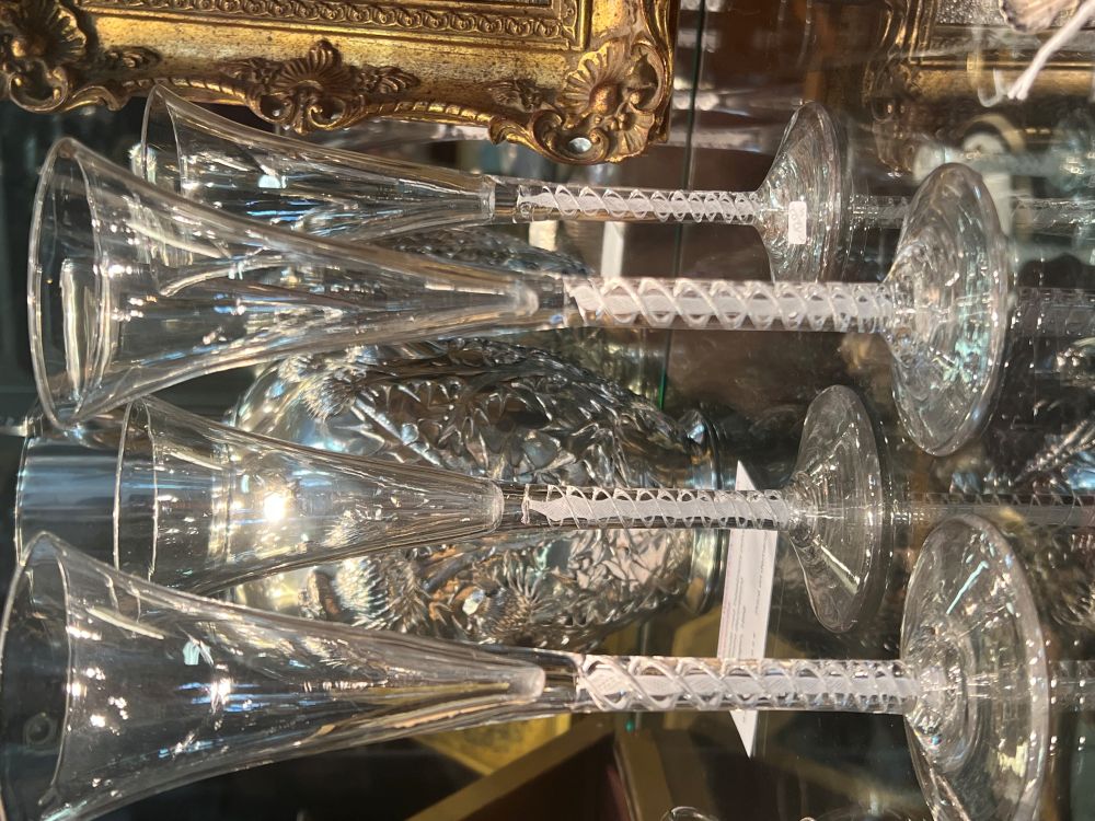 4 Air Twist Glasses flute — Ensemble de 4 verres filigrane flûtes du 18ième siècle