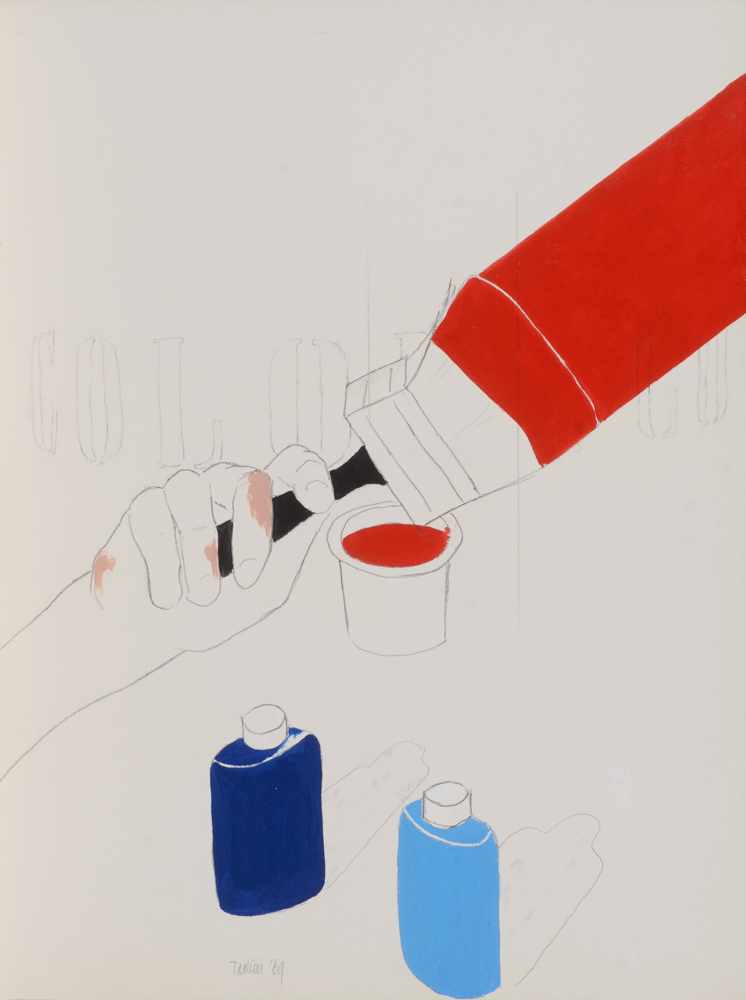 Emilio Tadini  — Important dessin et acryl sur papier de 1969, signé