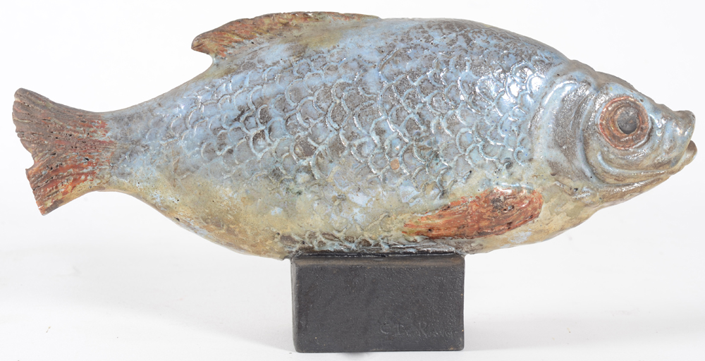 Carlo De Roover — Rare sculpture de poisson en céramique, signée