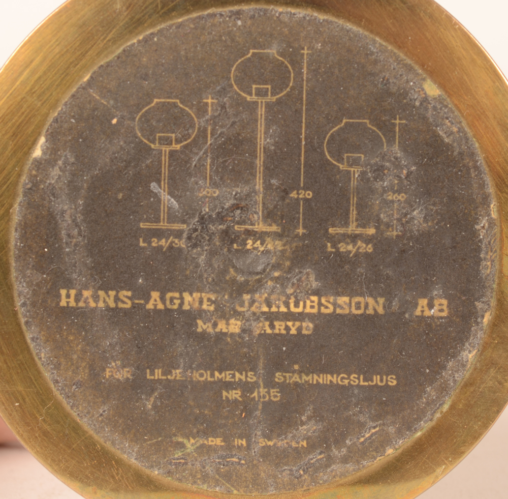 Hans-Agne Jakobsson — Original label on the bottom of the base