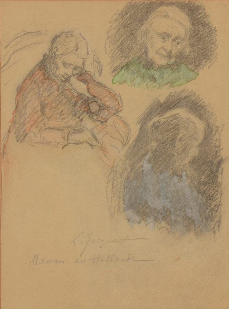 Lucie Jacquart — Dessin en couleurs, rare représentation d'une figure (la mère de l'artiste), probablement fait pendant la première guerre?