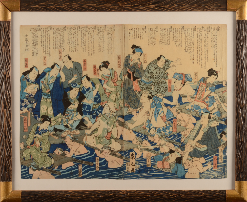 Japanese woodcut — Diptique, en deux parties dans un cadre des années 20