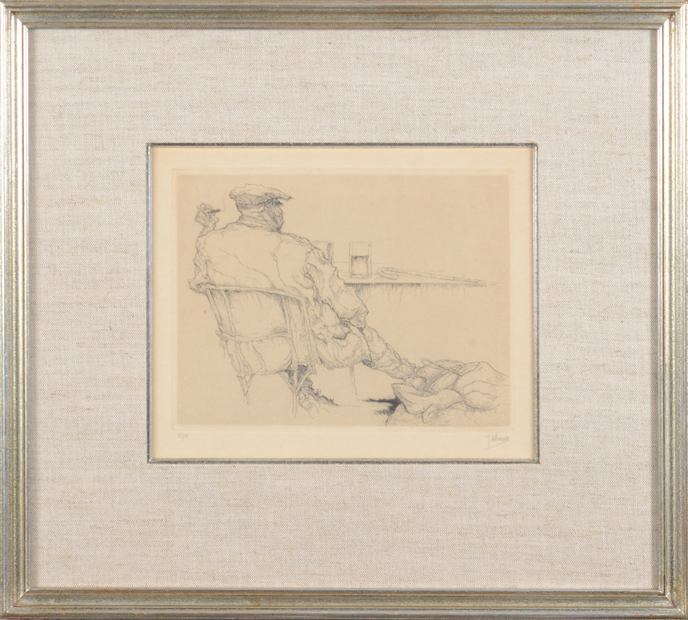 Jules De Bruycker, an etching from the 'Gens de chez Nous' series — The etchning in its frame
