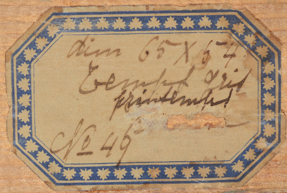 Bern-Klène Bernard — Detail of the label at the back of the stretcher with title