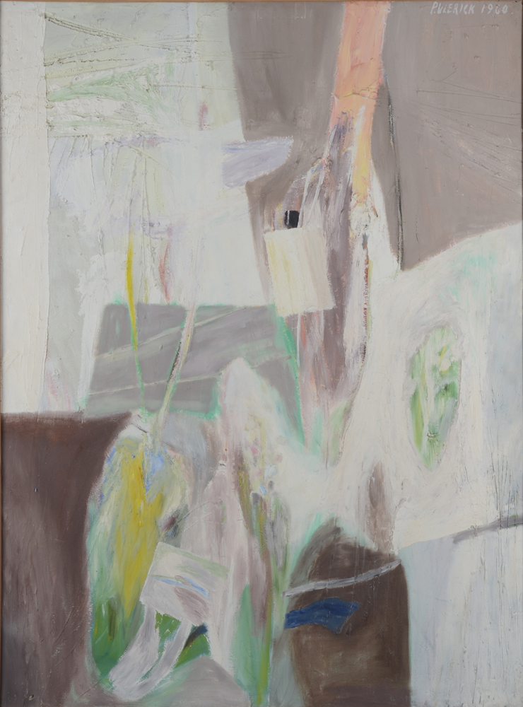 Pierre Vlerick — Peinture abstraite, huile sur isorel, signée et datée 1960<br>