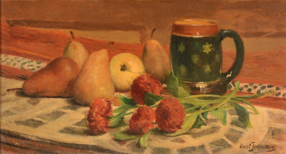 Karel Jongelinghs dahlias and pears — Nature morte aux dahlias et poires