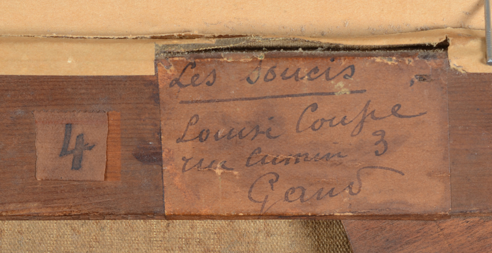 Louise Coupé — The original label by the artist with the title of the work, and an exhibition number '4'