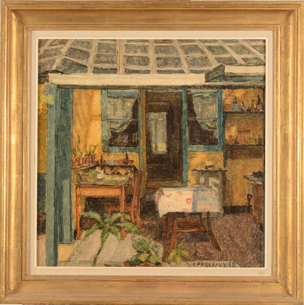 Henri Le Roux  — Le veranda en été, huile sur toile signée et datée