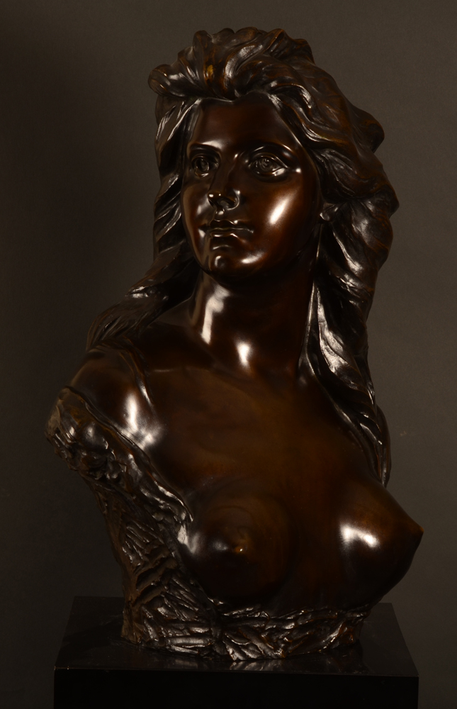 Jef Lambeaux — Grande buste en bronze, patine profonde, fonte ancienne de la Compagnie des Bronzes à Bruxelles
