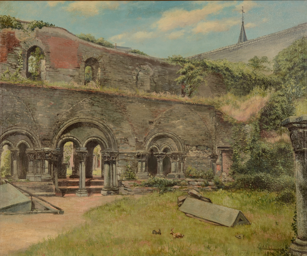 Edouard Laureyns St. Bavo Abbey Ghent — Abbay St-Bavon à Gand en huile sur toile datée 1902