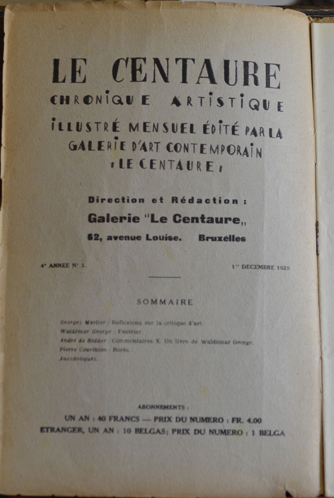 Le Centaure — Colophon of the magazine, photographs of works by Derain, Picasso, Fautrier, Goerg, Bores, Braque, Vlaminck