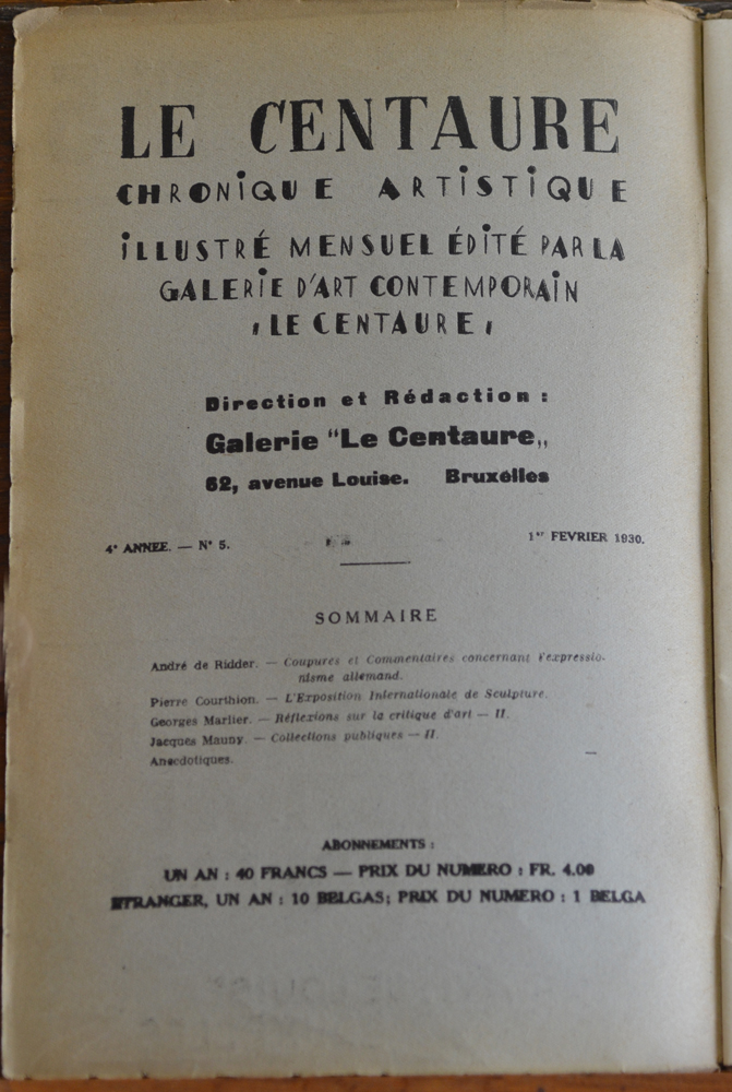 Le Centaure Fevrier 1930 — Colophon of this rare and important issue