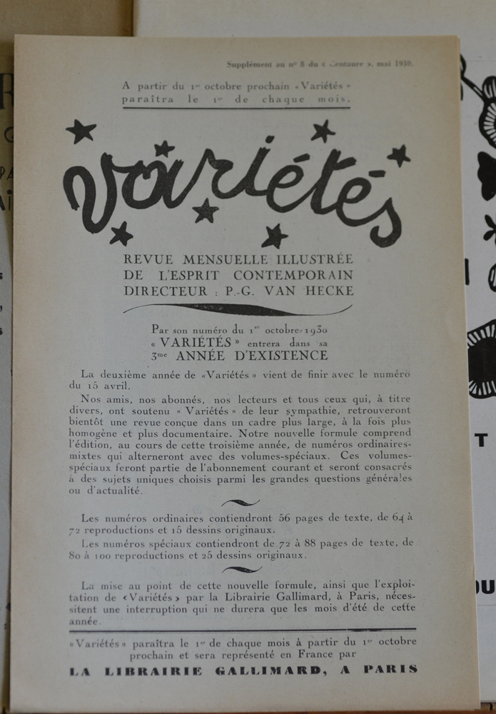 Le Centaure Mai 1930 — Subscription form for Varietes inserted in this issue<br>