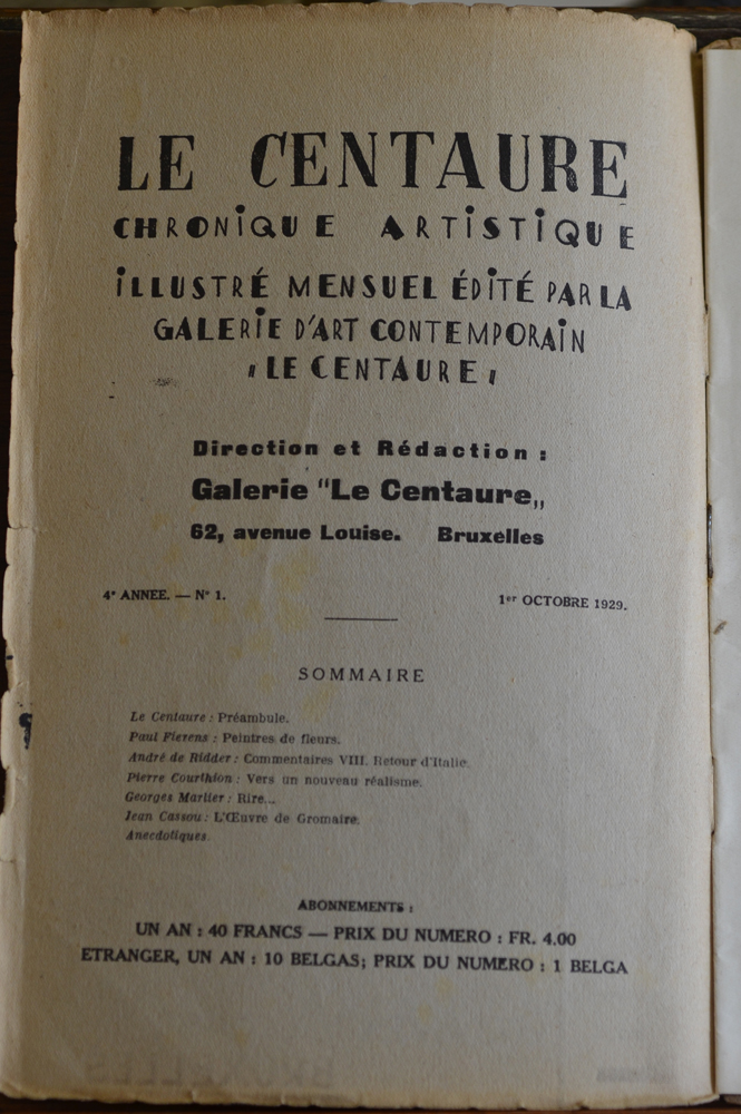 Le Centaure Octobre 1929 — Colophon de cette fameuse et rare revue d'art