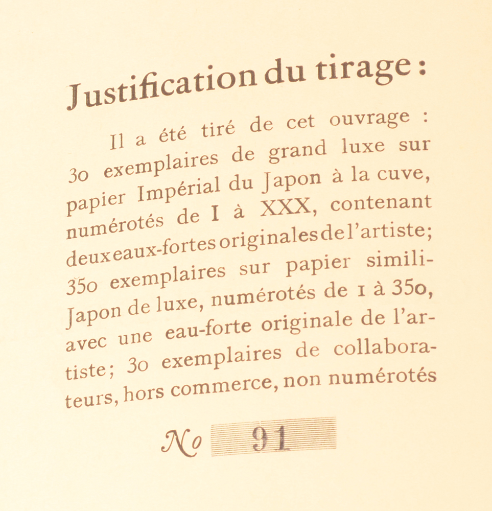 Gregoire Le Roy — Justification of this copy, number 91 of 350.