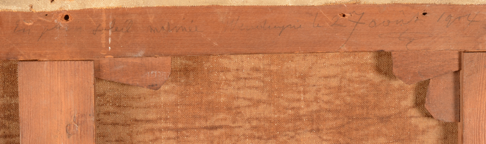 Georges Lebacq — Title, date, localisation and trace of signature in pencil at the back of the stretcher