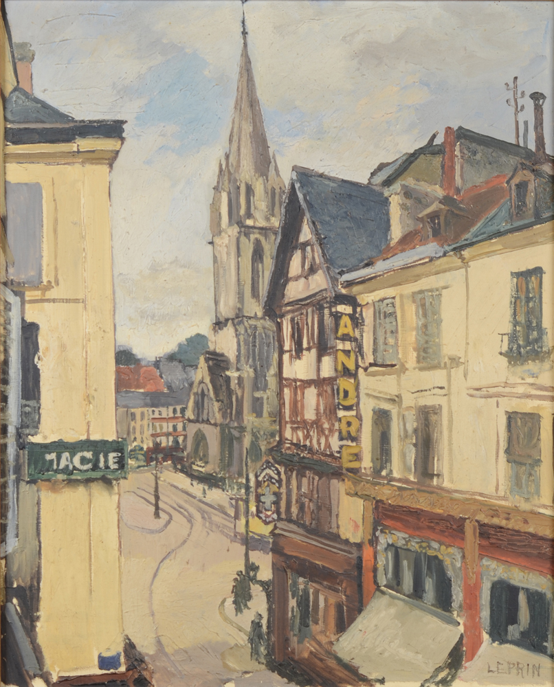 Marcel Leprin — La Rue St-Jean et la place St-Pierre &agrave; Caen, 1930
