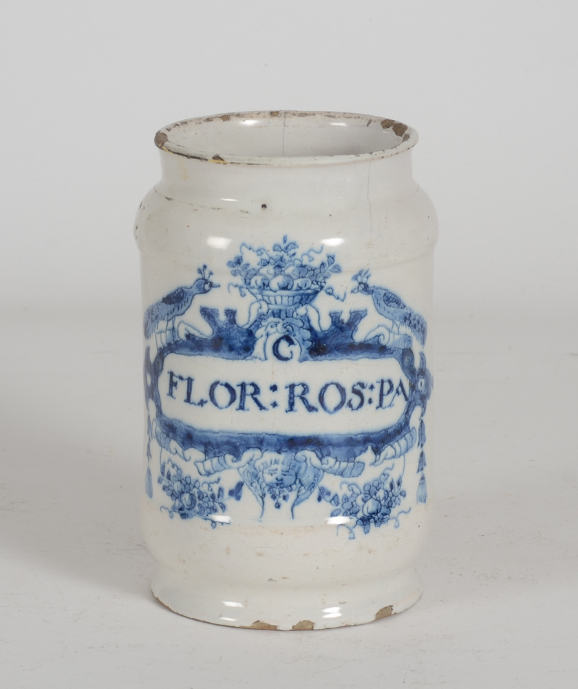Delft albarello Rose leaves — Pot de Pharmacie en Delft bleu et blanc