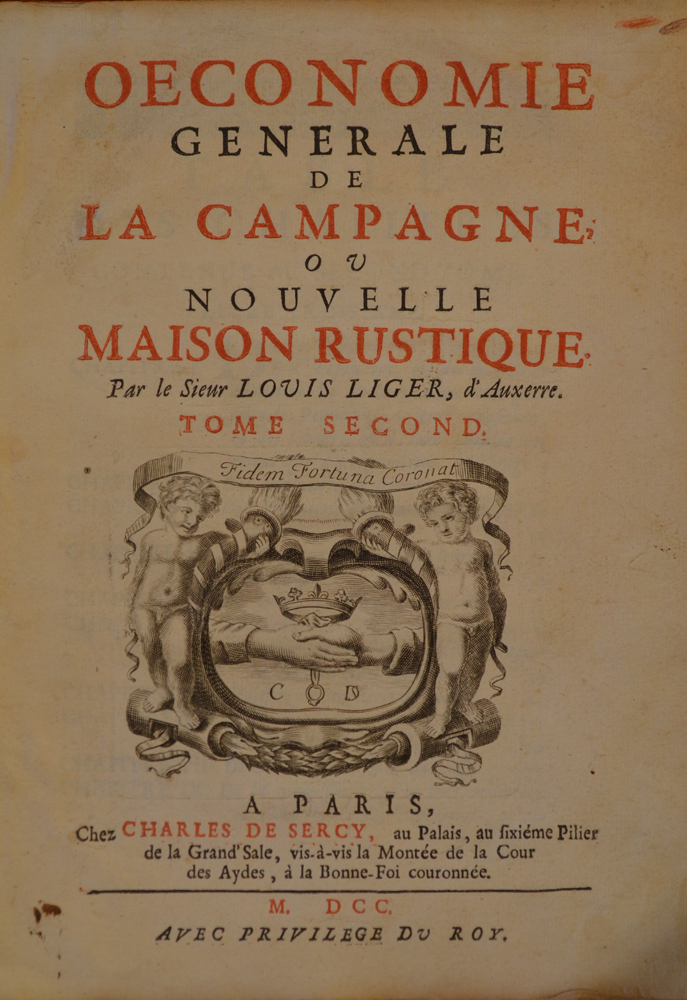Louis Liger — Page de titre du tome second de ce manuel intéressant sur la cultivation des pépinières et potagers, etc.