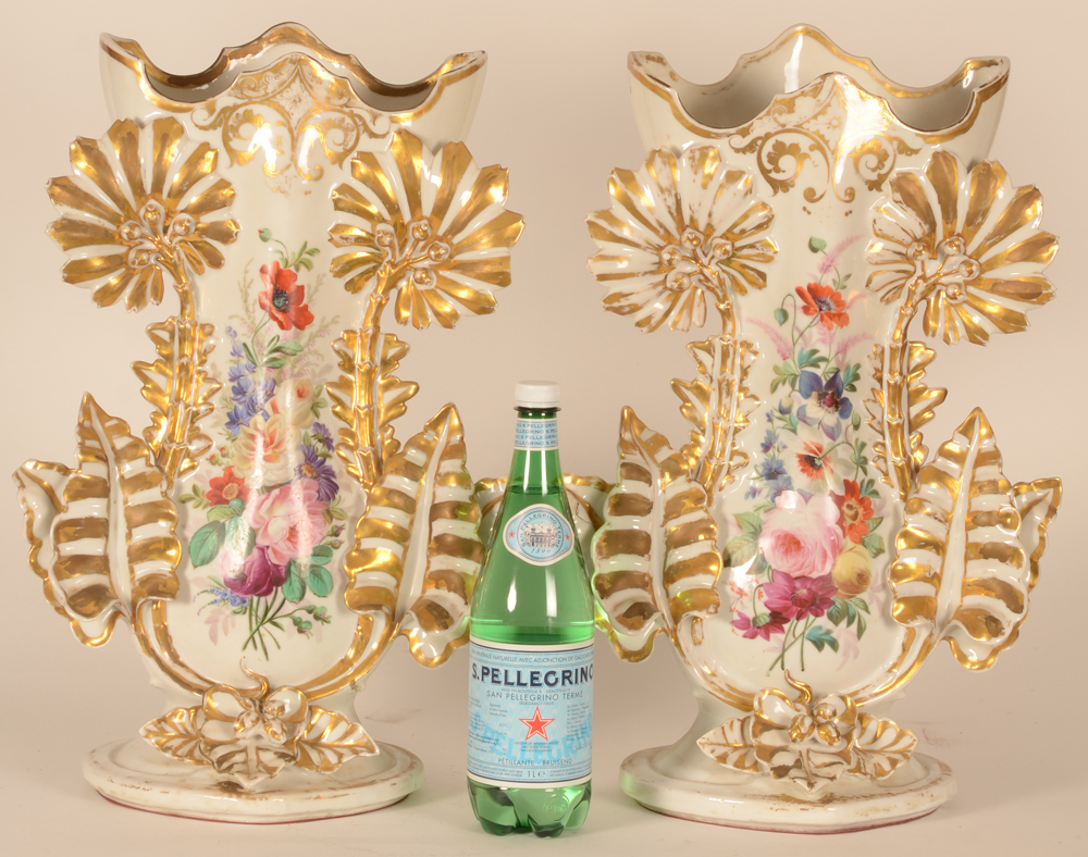 A massive pair of Louis-Philippe porcelain vases — The vases next to a 1 litre bottle
