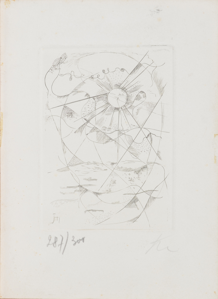 Joris Minne abstraction of a landscape  Etching — Eau-forte quasi abstraite de Joris Minne, signée par l'artiste