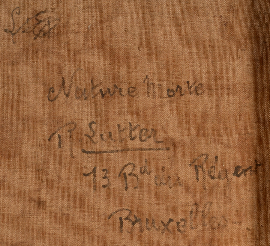 Rodolphe Lutter — Detail of the signature and the adress of the painter written on the back of the canvas