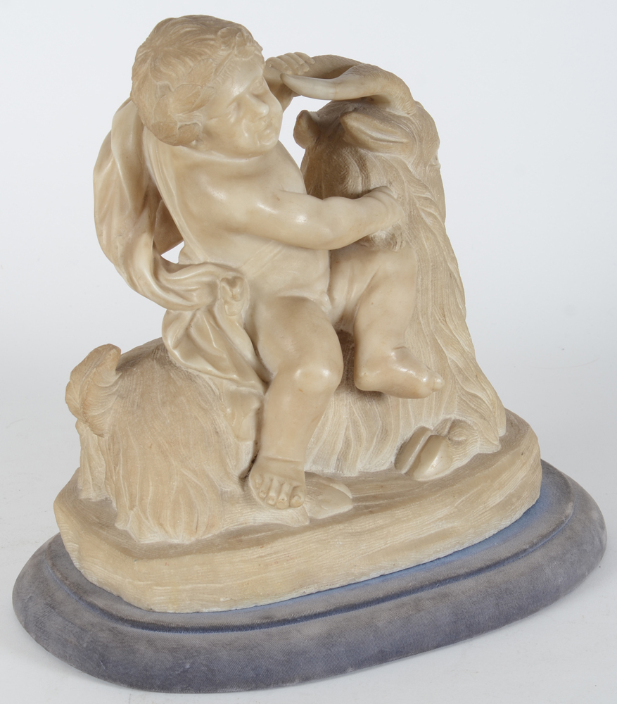 the infant bacchus riding a billy goat, an albaster sculpture — Alternate view to the right