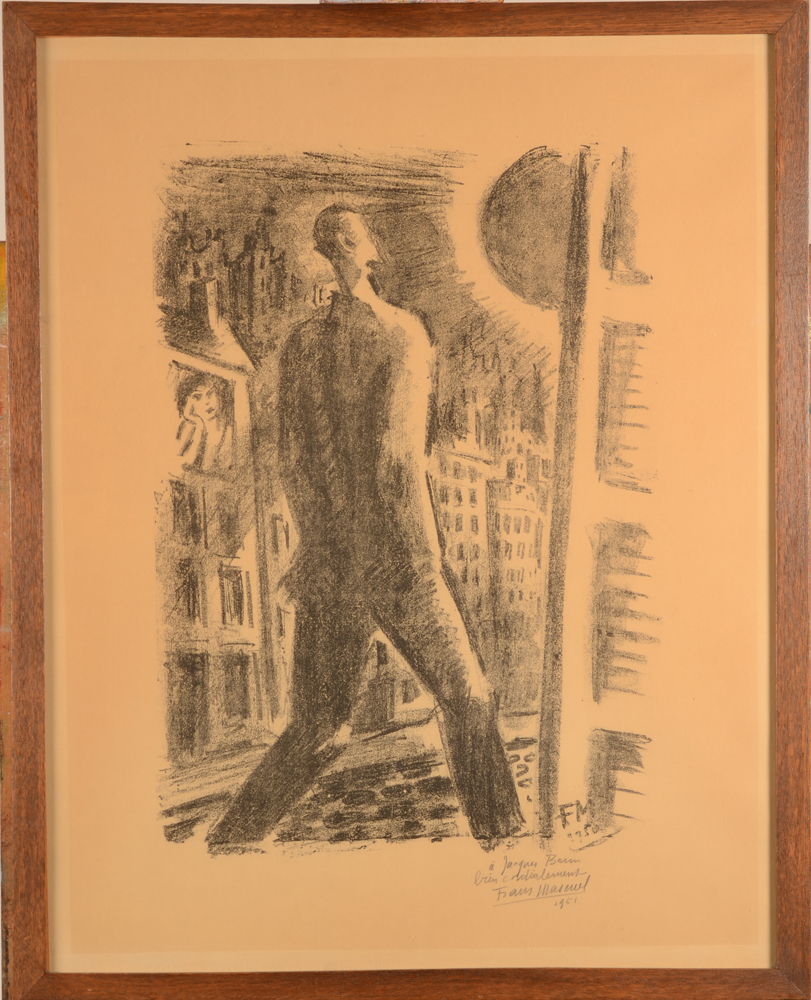 Frans Masereel Promeneur — rare lithographie, signée et avec dédicace datée 1951