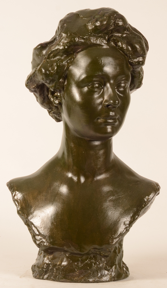 Arsene Matton — Portrait de la femme du peintre Raph Robert, buste en platre patine, signe