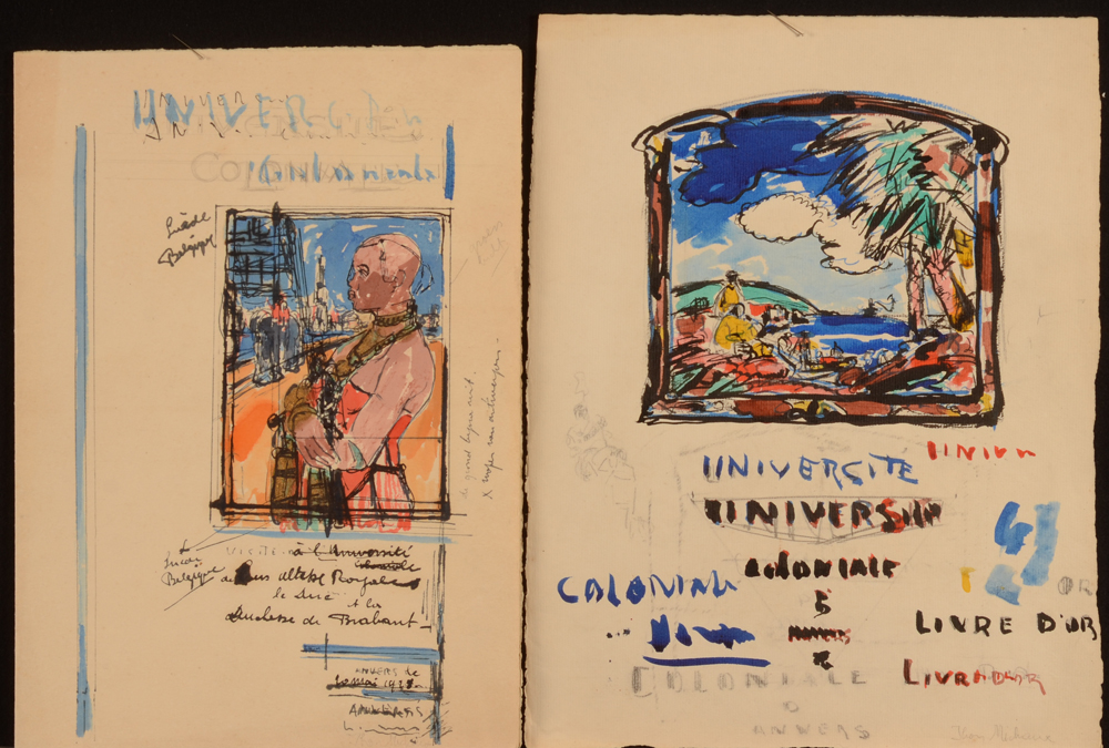 John Michaux attributed  — Deux dessins africanistes originaux pour la couverture d'un Livre d'Or, années 20-30